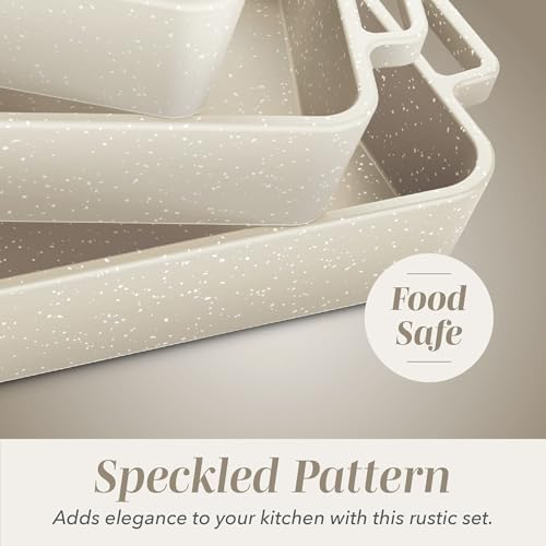 COOK WITH COLOR Ceramic Bakeware Set of 4, Porcelain Casserole Dishes for Oven, Rectangular Baking Dish Set with Handles, Oven Safe for Lasagna, Baking, Roasting & Serving