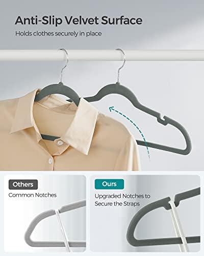 SONGMICS Velvet Hangers 50 Pack, Non-Slip Clothes Hangers with Shoulder Notches, Pants Bar, 360° Swivel Hook, Space-Saving, for Closet, Gray UCRF029G05
