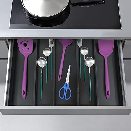 Utoplike Bamboo Drawer Organizer Kitchen Utensils, Silverware Tray Black