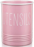 Bivvclaz Kitchen Utensil Holder - 6.7" Utensil Holder for Kitchen Counter - Cooking Utensil Crock with Cork Bottom - Pink Decor and Accessories - Utensil Storage Caddy Organizer