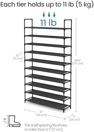 SONGMICS Shoe Rack, 10-Tier Shoe Shelf, Shoe Storage Organizer