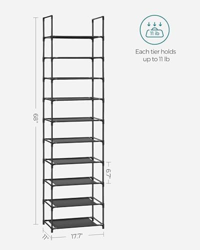 SONGMICS Shoe Rack, 10-Tier Shoe Shelf, Shoe Storage Organizer