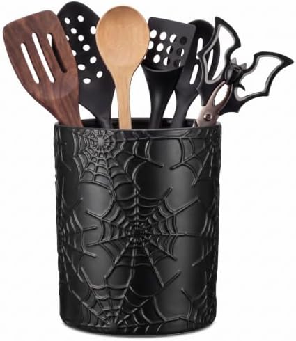 Yungyan Ceramic Spiderweb Utensil Holder for Kitchen, Gothic Accessories