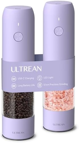 Ultrean Electric Salt and Pepper Grinder Set, Rechargeable,Purple