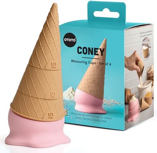 OTOTO Coney Ice Cream Measuring Cups Set – Detachable Plastic Measuring Cup Set for Baking & Cooking, Cute Measuring Cups for Liquid, Cute Baking Supplies, Kitchen Gadgets, Baking Gifts