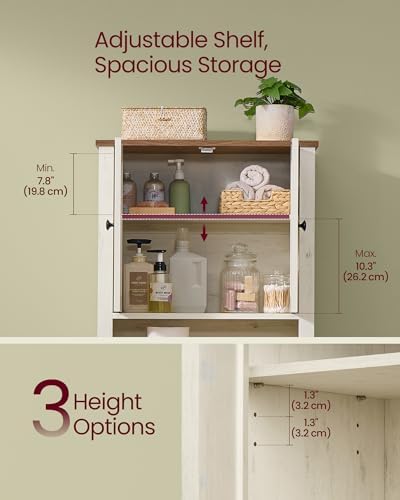 VASAGLE Over the Toilet Storage Cabinet, Doors, Adjustable Shelves, 23.6''W