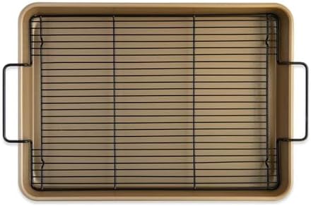 Nordic Ware High-Sided Half Sheet Oven Crisping Baking Tray with Rack, Natural Nonstick Aluminum For Air Frying, Crisping, Broiling, Baking; Cooking Surface 17.9 x 12.9 x 2 inches