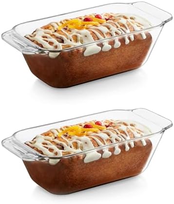 Libbey Baker’s Premium 2-Piece Glass Bread Loaf Pan Baking Dish Set, Space-Saving Glass Bakeware set for Bread, Loaf, and Pound Cakes