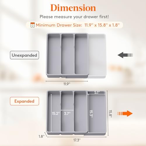 Lifewit Utensil Organizer for Kitchen Drawer, Expandable Cooking Tray