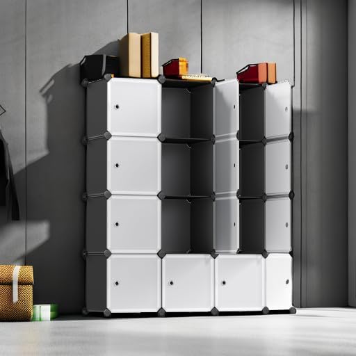 SONGMICS 12 Cube Storage Organizer with doors，Plastic stackable cube shelf