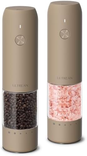 Ultrean Electric Salt and Pepper Grinder Set, Rechargeable,Brown