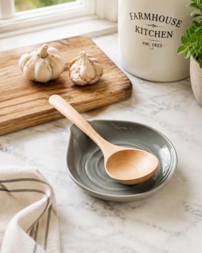 LAUCHUH Spoon Rest, Ceramic Spoon Holder for Stove Top Large Spatula Holder