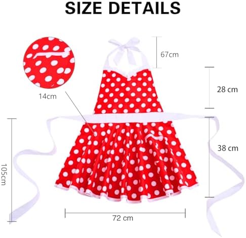 Violet Mist Lovely Sweetheart Aprons for Women With Pocket Retro Cute Aprons for Women Vintage Polka Dot Cooking Dress 50s Apron Ruffle Flirty Apron Valentine Christmas Mothers Gifts, Red