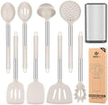 Silicone Kitchen Utensils Set, 8Pcs Cooking Utensils with Holder, Khaki