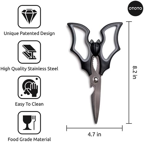 OTOTO Original Elizabat Kitchen Scissors - Halloween Goth Cute Bat Kitchen Shears, Bat Scissors, Gothic Scissors Utensils - Spooky Bats Halloween Gifts, Cute Gadgets, Kitchen Gadgets