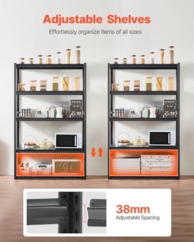VEVOR Storage Shelves, 3000 lbs, 5 Tier Garage Storage Shelving, 18" D x 48" W x 78" H Adjustable Metal Shelves for Garage Shelves Utility Rack Shelf, Ideal for Kitchen, Warehouse, Basement, Black