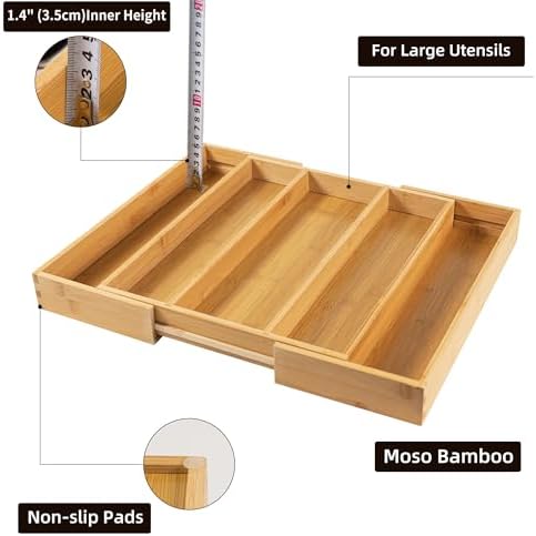 Utoplike Drawer Organizer Kitchen Utensils, Expandable Bamboo Cutlery Tray