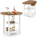 COSTWAY Folding Round Dining Table, Drop Leaf Table with 2 Shelves for Small Spaces, Foldable Office Table with 2-Layer Storage Rack, Versatile Console Table for Living Room, Dining Room, Kitchen