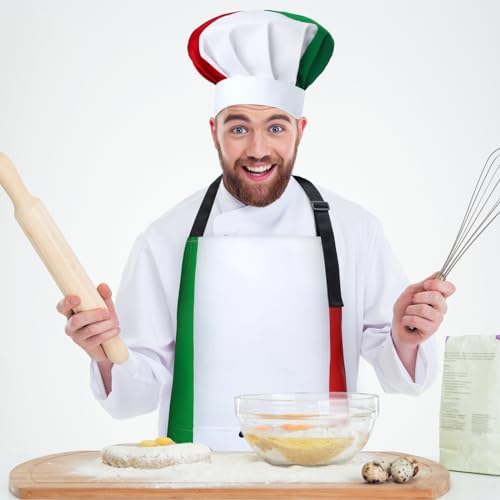 Toulite 4 Pcs Italian Apron and Chef Hat Set for Women Men Party Costume