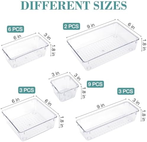 23 PCS Drawer Organizer Set, 5 Size Bathroom and kitchen organizer Trays