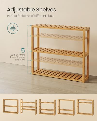 SONGMICS Bamboo Bathroom Shelf, 3-Tier Adjustable Plants Rack