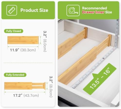 Utoplike Bamboo Dresser Drawer Dividers, Expandable Organizer for Clothing