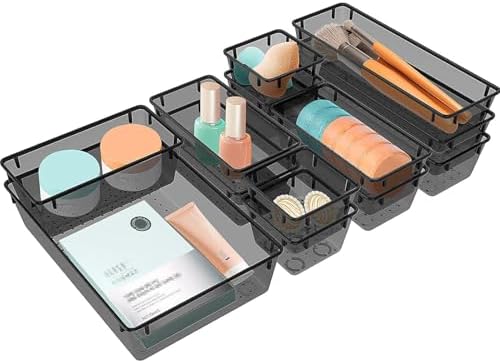 13 PCS Plastic Drawer Organizers Set, 4 Size Desk Drawer Organizer Trays