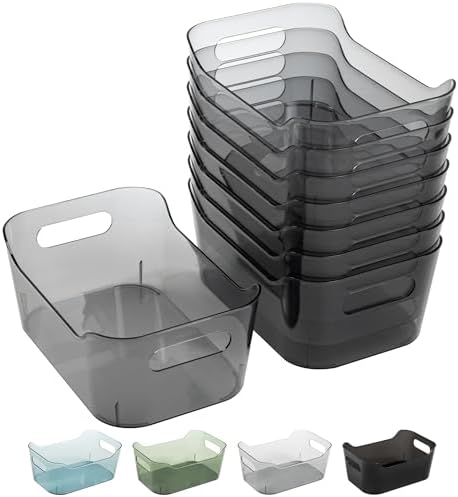 Tiawudi 8 Pack Plastic Storage Bins, Clear Pantry Organizers and Storage Containers, Multi-Use Organizer Bins for Kitchen, Bathroom, Office, Shelf, Fridge, Home Edit and Cabinet Organizers
