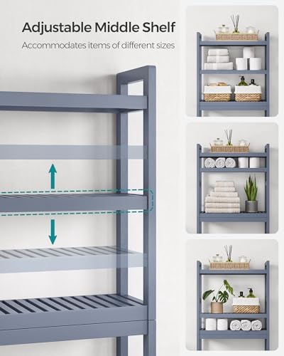 SONGMICS 3-Tier Bamboo Over The Toilet Storage, Adjustable Shelf, 66.9''H