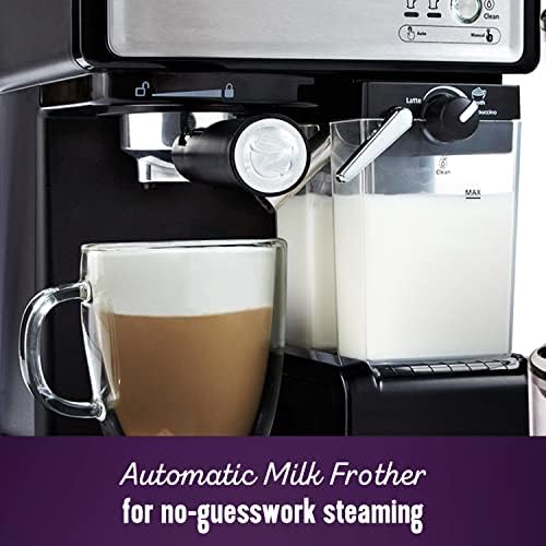 Mr. Coffee Espresso and Cappuccino Machine Stainless Steel Programmable Coffee Maker with Automatic Milk Frother 15-Bar Pump Ideal for Home Baristas