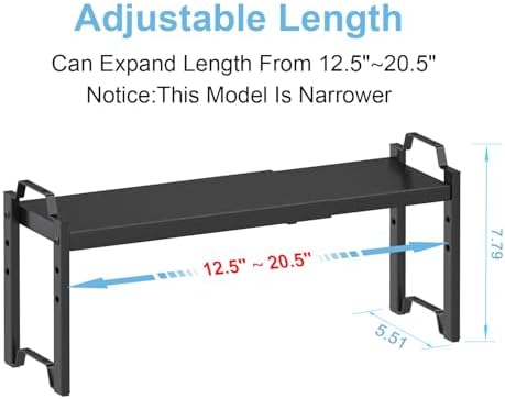 Narrow Expandable Cabinet Shelf Organizer 5.51" Width, Kitchen Counter Storage Shelves Spice Racks, Small Cupboard Countertop Tabletop Shelves Organizers, Expandable Adjustable Stackable, Load 30LBS