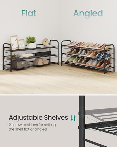 SONGMICS 3-Tier Long Stackable Metal Shoe Rack, Holds Up to 15 Pairs