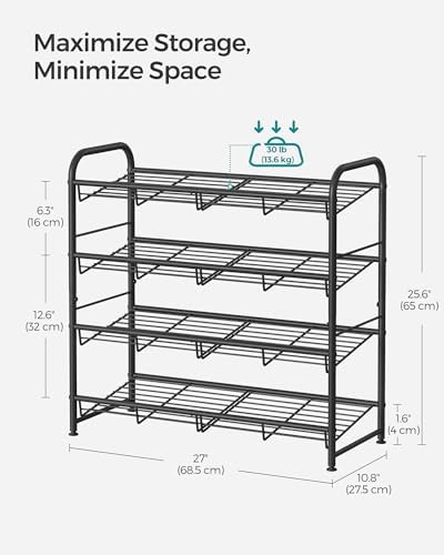 SONGMICS 4-Tier Stackable Metal Shoe Rack, Holds Up to 16 Pairs of Shoes