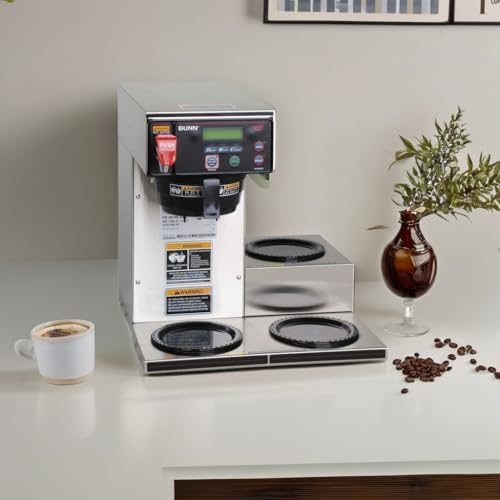 BUNN Axiom DV-3, Dual Voltage Automatic Commercial 12-Cup Coffee Maker, 3 Lower Warmers, 38700.0009,Grey, 7.5 Gallons