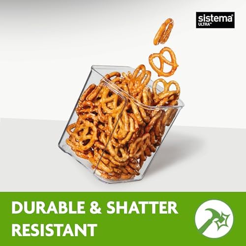 Sistema Tritan Ultra Airtight Pantry & Kitchen Storage Containers, 5-Pack, Clear Stackable Square Food Storage, BPA-Free, Dishwasher & Freezer-Safe (Microwave-Safe Without Lid)