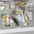 2 Pack 17IN Depth Under Sink Storage Organizer, Large 2-Tier Elegant Mesh Pull Out Shelf for Kitchen and Bathroom Cabinet Organization, L-Shaped and Adjustable Height Design-Gun Gray