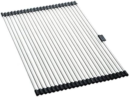 Farberware Dish Drying Rack Over the Sink, Large Stainless Steel Rolling Drying Rack for Kitchen Counter, Rust-Resistant Rods, Holds Up to 22 lbs, Dishwasher Safe