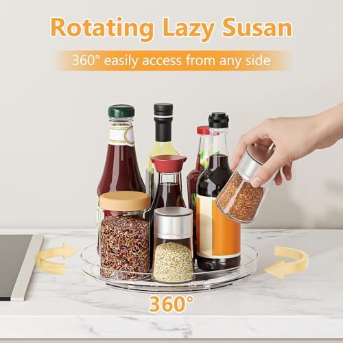 4 Pack Clear Lazy Susan, 9+10 Inch Turntable Organizer, Non-Skid Rotating Tray for Cabinet, Kitchen Pantry Organization and Storage, Acrylic Spinner for Refrigerator, Bathroom Vanity and Spice Rack
