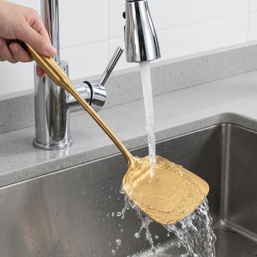 304 Stainless Steel Small and Large Spoons Set, Gold Cooking Utensils Set 12 PCS All Metal Kitchen Tools, stainless steel cookware set -Whisk, Fork, Tongs, Turner, Ladle, Spatula，Skimmer, Pasta