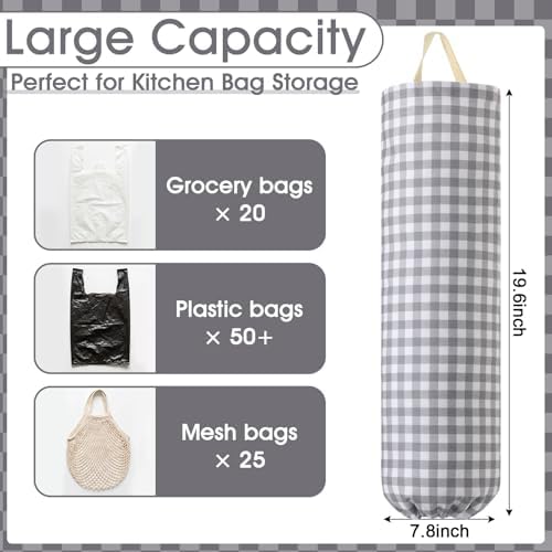 Gingham Plastic Bag Holder for Grocery Bag, Gray