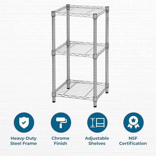 Honey-Can-Do 3-Tier Stackable Chrome Wire Shelf, 200 lb/Shelf, 15x14x30 in
