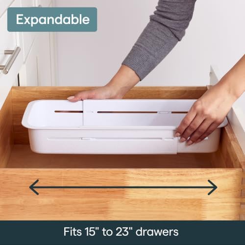YouCopia DrawerFit® Sliding Drawer Bin, Expandable and Adjustable Kitchen Storage Organizer, Speckled White