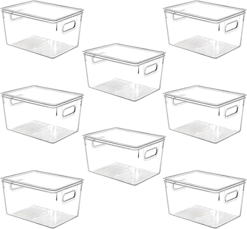 Clear Plastic Stackable Storage Bins with Lids, Pantry Organizers and Storage Containers Fridge Organizer Bins Kitchen Cabinet Organizer Bin for Organizing Under Sink Refrigerator Organization