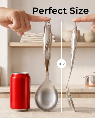 Zulay Kitchen Stainless Steel Serving Spoon - 11.5” Large Cooking & Serving Spoon with Ergonomic Handle - Durable, Rust-Resistant & Dishwasher Safe Kitchen Utensil for Cooking and Buffets