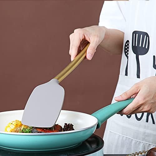 Berglander Non-stick Silicone Solid Turner, Titanium Gold Plating handle, Barbecue Spatula for Cooking, Dishwasher Safe, Easy to Clean