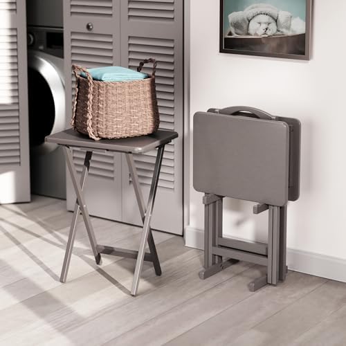 Winsome Alex Set of 4 Foldable Snack Tables with Storage Rack