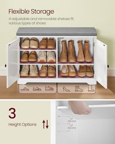 VASAGLE 3-Tier Shoe Storage Bench with Cushion, 14 x 31.9 x 20.7 Inches