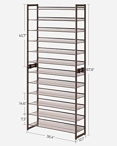 SONGMICS Metal Shoe Rack, 12-Tier Shoe Orgainzer, Holds 48-60 Pairs