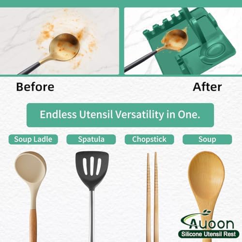 AUOON Silicone Utensil Rest with Lid Holder, Large, Sea Blue