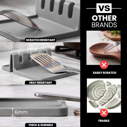 Zulay Silicone Utensil Rest - BPA-Free, Durable Spoon Rest with Drip Pad - Heat-Resistant Spoon Rest for Stove Top - Spoon Rest for Kitchen Counter - Kitchen Gadgets & Kitchen Utensils Holder - 2 Pack